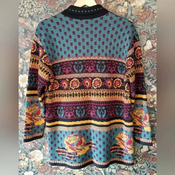 90s Grace Blue Black And Yellow Zip Up Cardigan - Picture 2 of 3